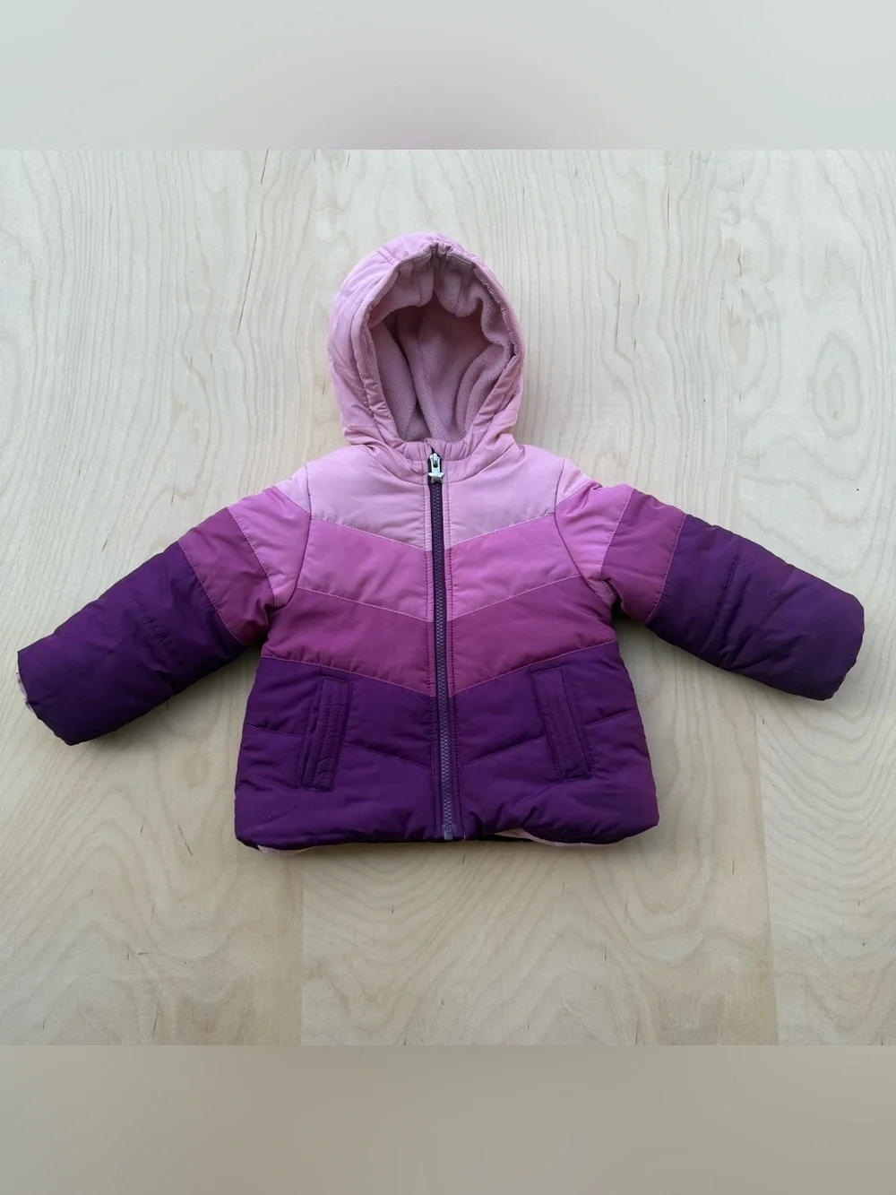 OshKosh B'gosh Girl's Puffer Winter Hood Jacket Purple Pink Color block size 2T